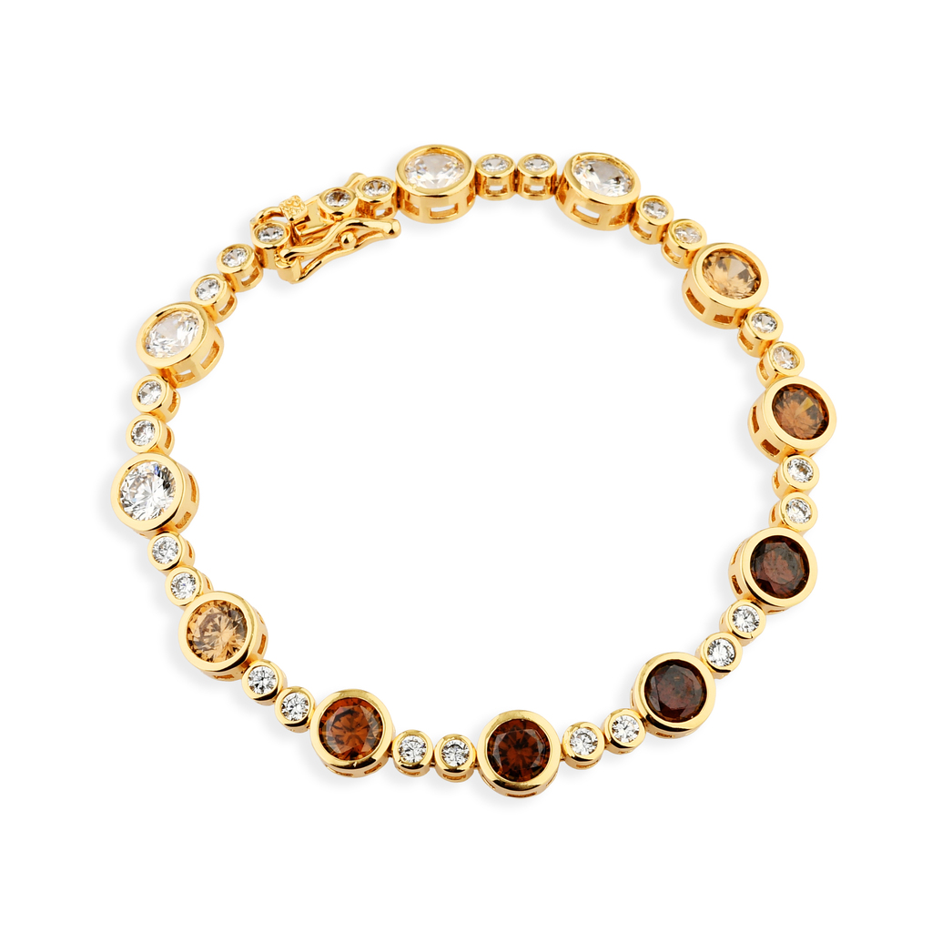 PULSEIRA ZIRCÔNIAS ÂMBAR BANHO OURO