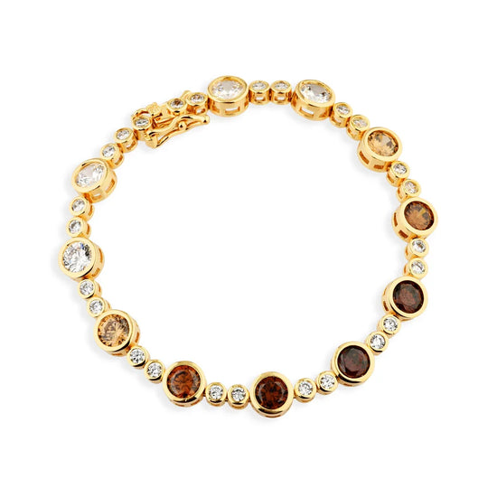 Detalhe das zircônias âmbar lapidadas da Pulseira Zircônias Âmbar banho ouro 18k