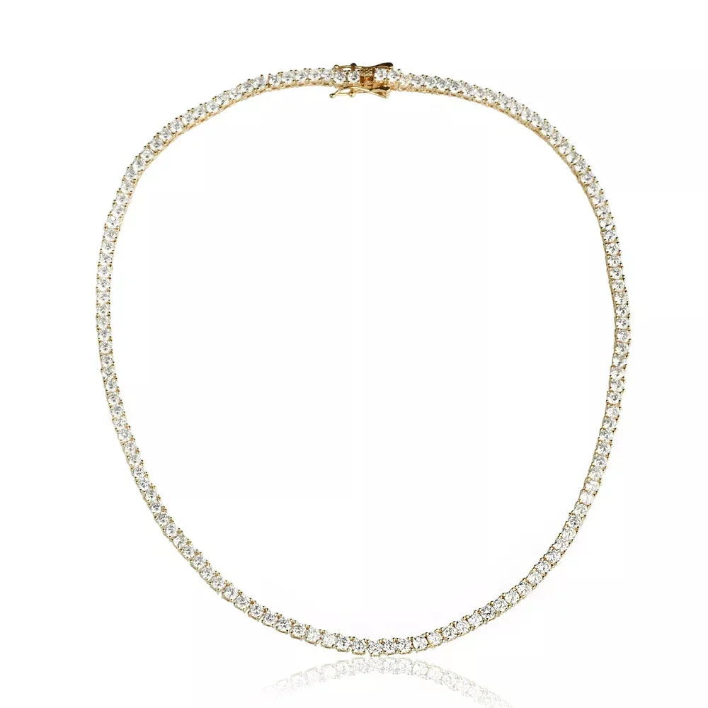 Colar de ouro com diamantes em design contínuo, joia elegante e sofisticada para ocasiões especiais.