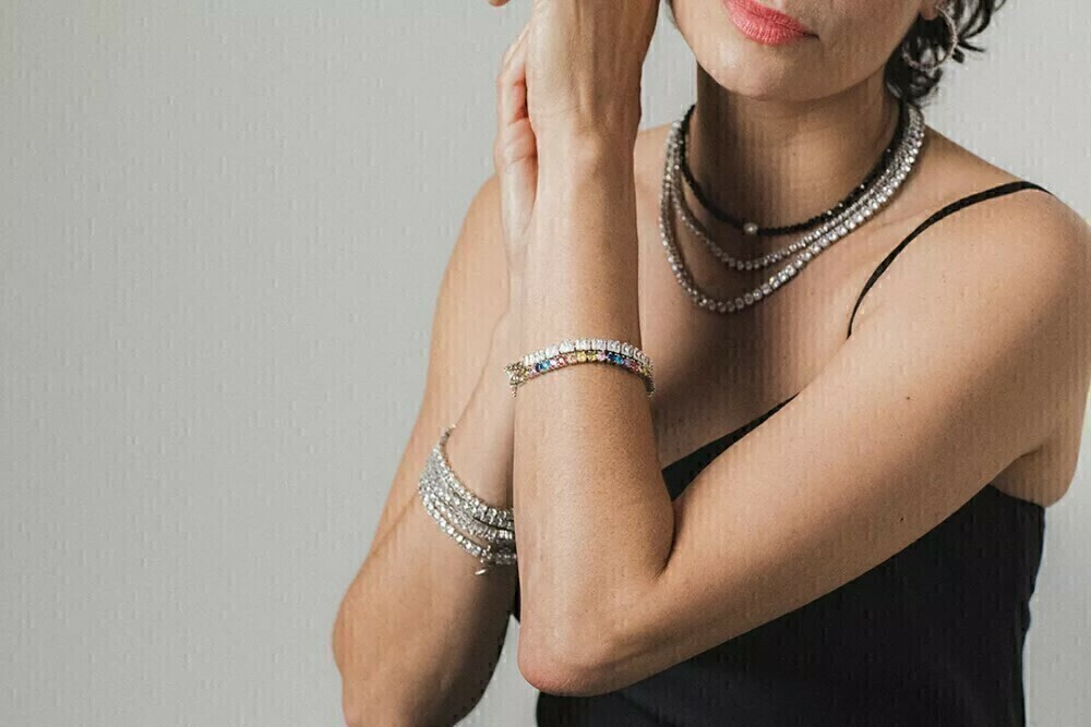 PULSEIRA ZIRCÔNIA BAGUETE COLORIDA BANHO OURO 18K