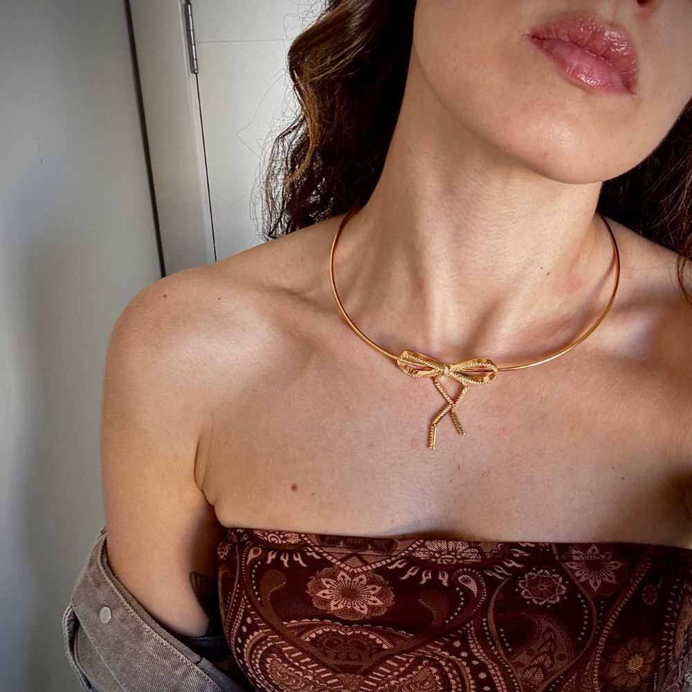 CHOKER LAÇO BANHO RÓDIO E OURO 18K