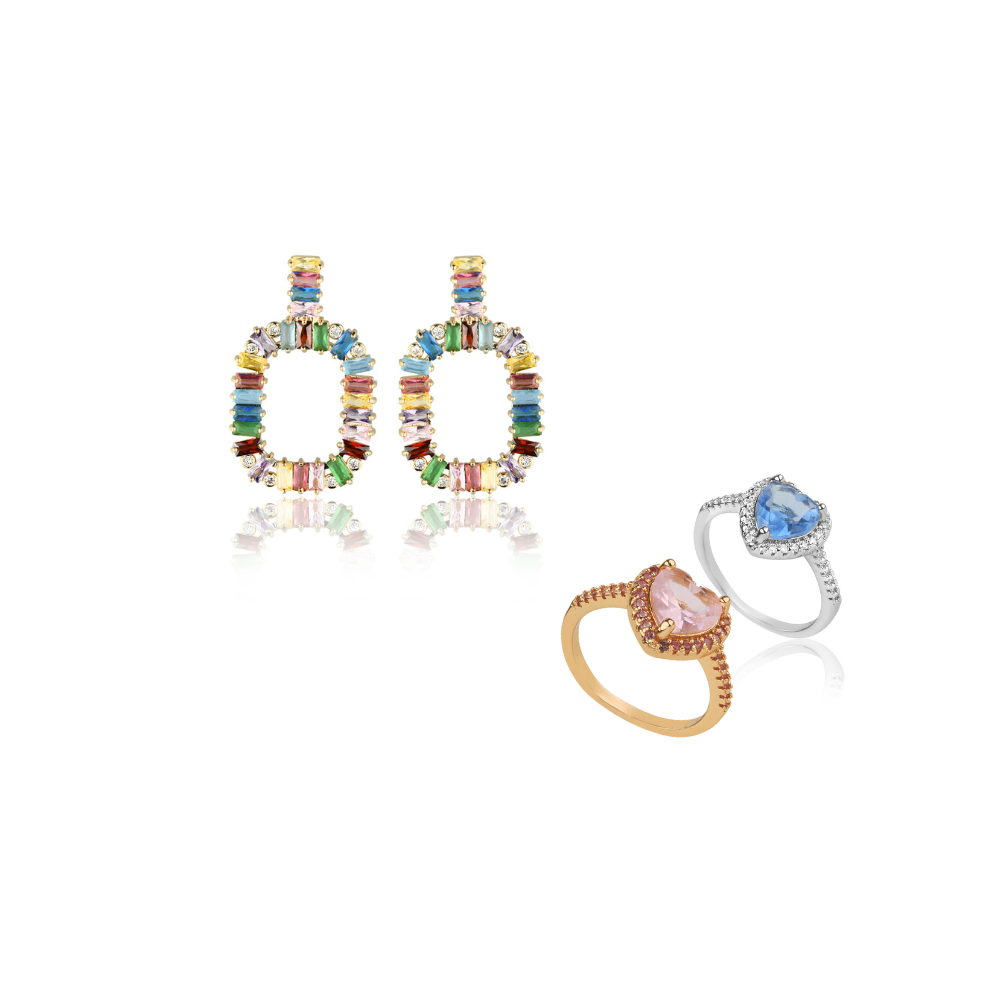 BRINCO OVAL + ANEL CORAÇÃO