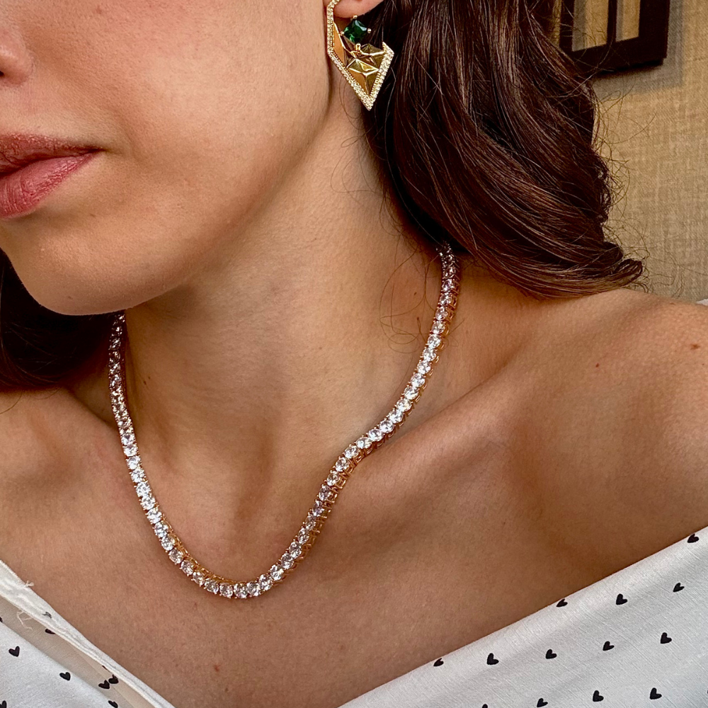 COLAR RIVIERA 4 PONTAS BANHO RÓDIO BRANCO OU OURO 18K