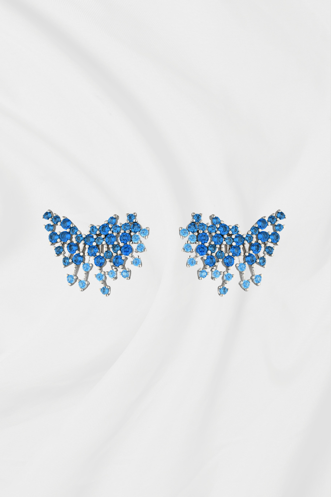 BRINCO MICRO ZIRCÔNIAS AZUL RÓDIO BRANCO