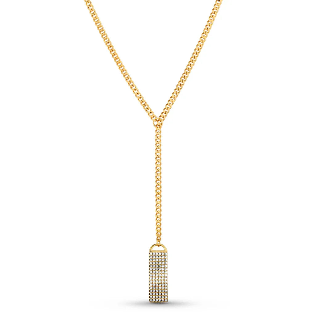 Colar Gravata Placa Micro Zircônias Banho Ouro 18k, foto 2