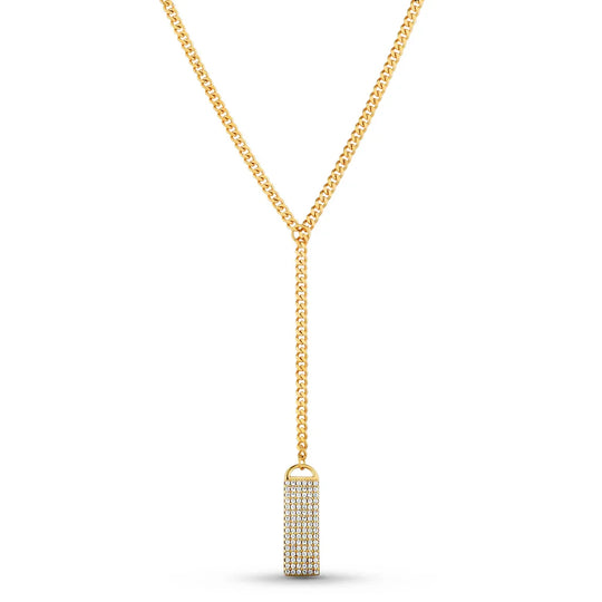 Colar Gravata Placa Micro Zircônias Banho Ouro 18k, foto 2