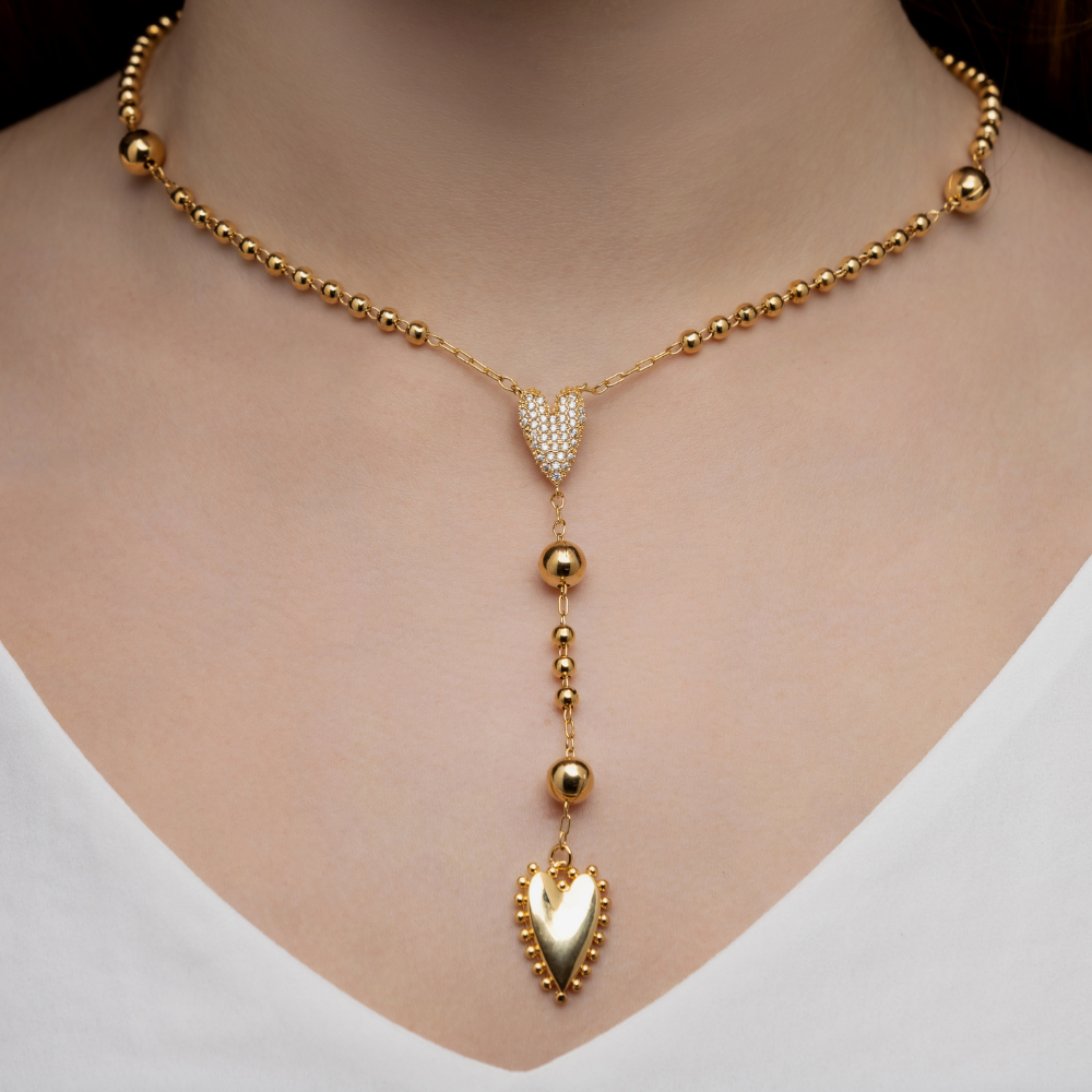 COLAR LONGO CORAÇÃO BANHO OURO