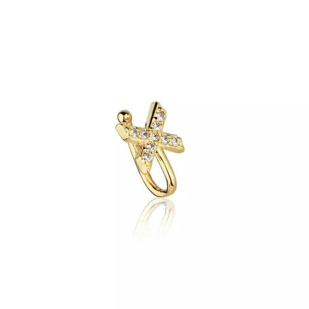 EARCUFF XO BANHO RÓDIO E OURO 18K