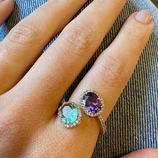 Anel Duplo Verde e Roxo Ajustável Banho Ouro 18k – foto 4 | Selet Joias