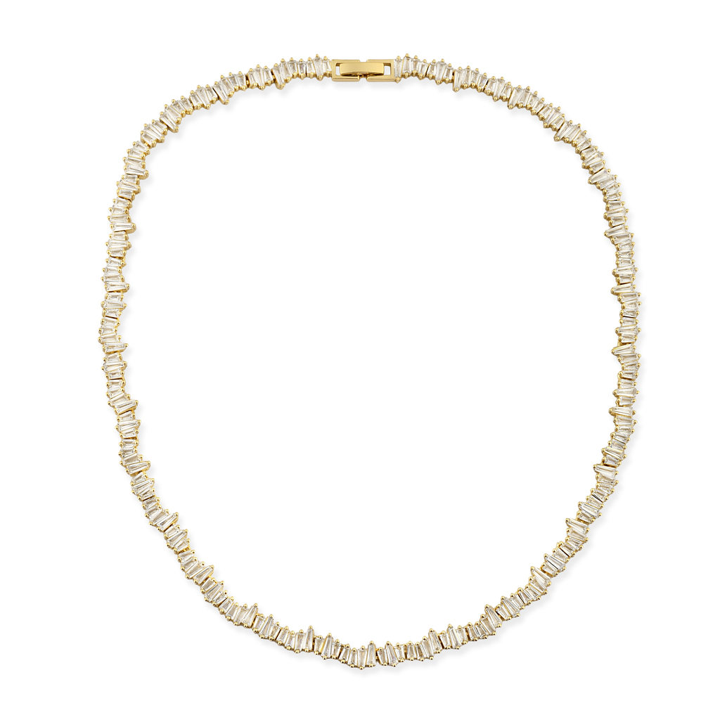 COLAR RIVIERA BAGUETE CRISTAL BANHO OURO