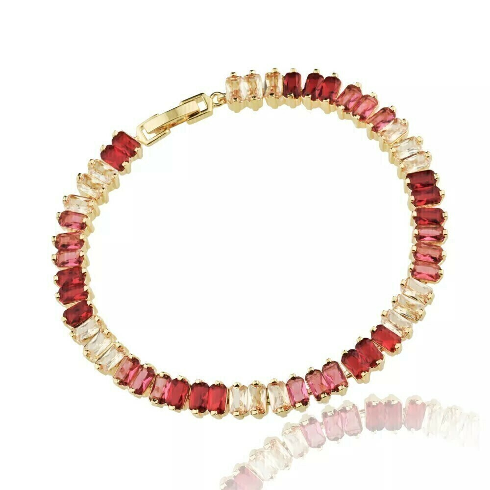 PULSEIRA ZIRCÔNIA BAGUETE COLORIDA BANHO OURO 18K