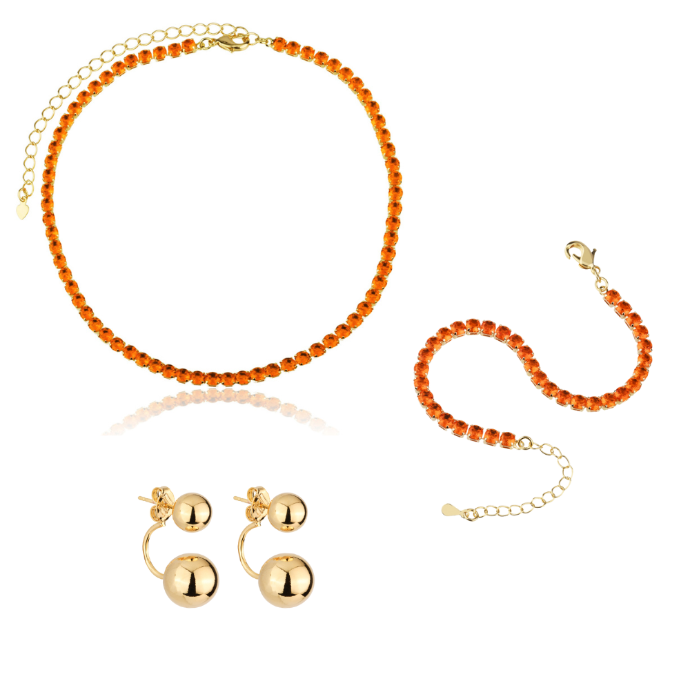 RIVIERA + PULSEIRA LARANJA + BRINCO BOLA