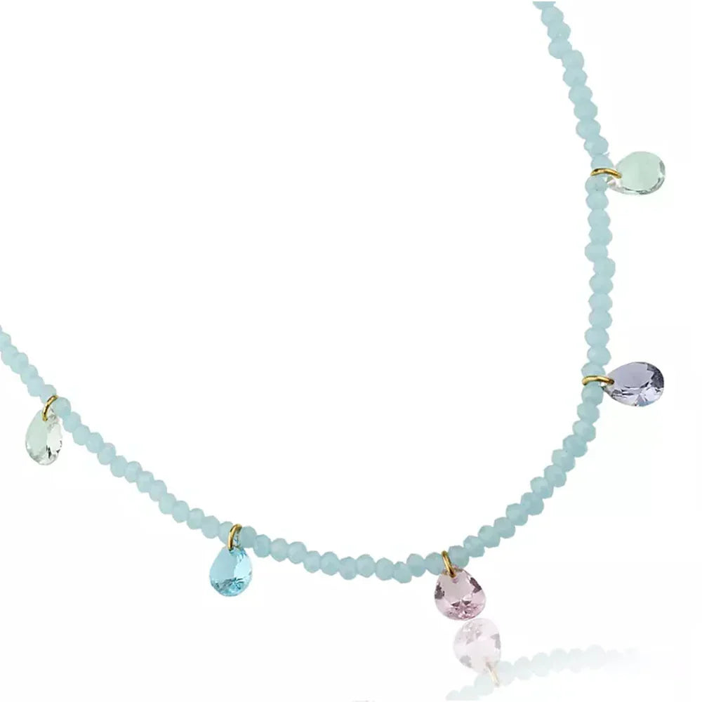Colar Cristais Azul com Gotas Banho Ouro 18k, foto 2