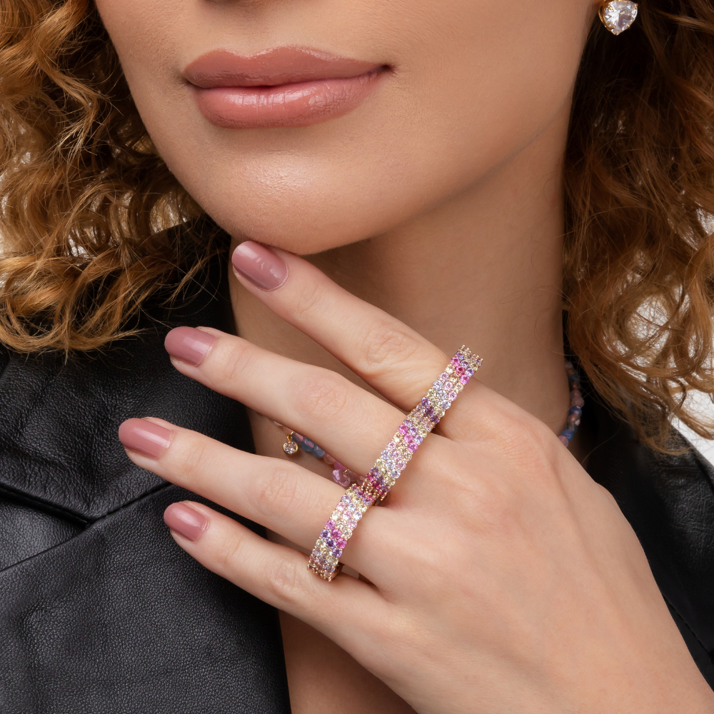 ANEL ARCO-ÍRIS BANHO OURO 18K