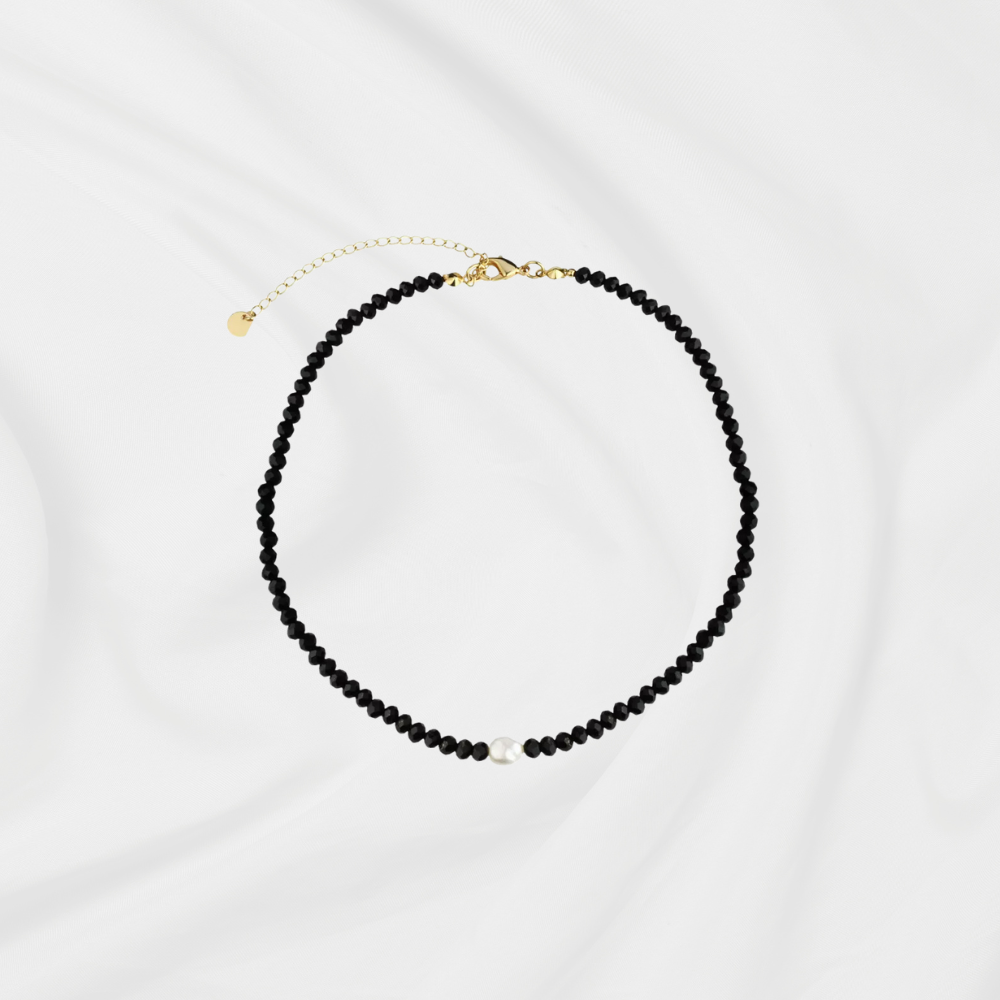 COLAR CRISTAIS PÉROLA CULTIVADA BANHO OURO 18K