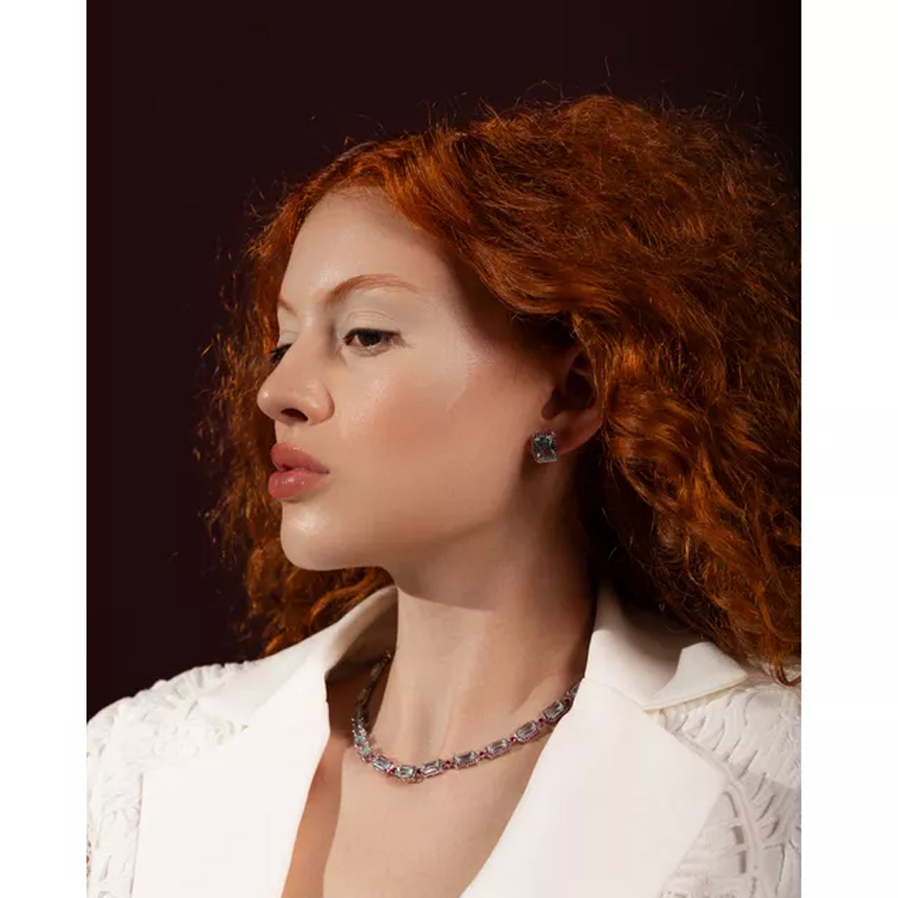 CONJUNTO CRAVEJADO AQUA MARINE BANHO RÓDIO BRANCO