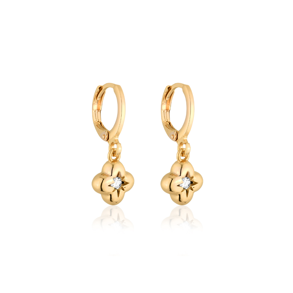 TRIO BRINCO TREVO BANHO OURO