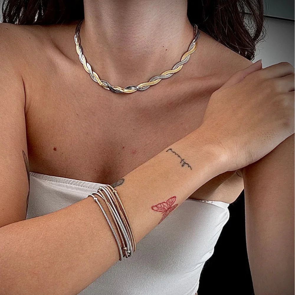 Pulseira Fio com Voltas Bicolor Banho Ouro 18k e Ródio Branco, foto 3