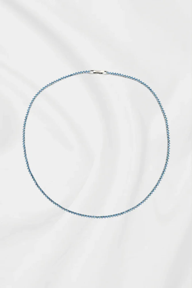 Colar Riviera Microzircônias Azul 3 Pontas Banho Ródio Branco, foto 2