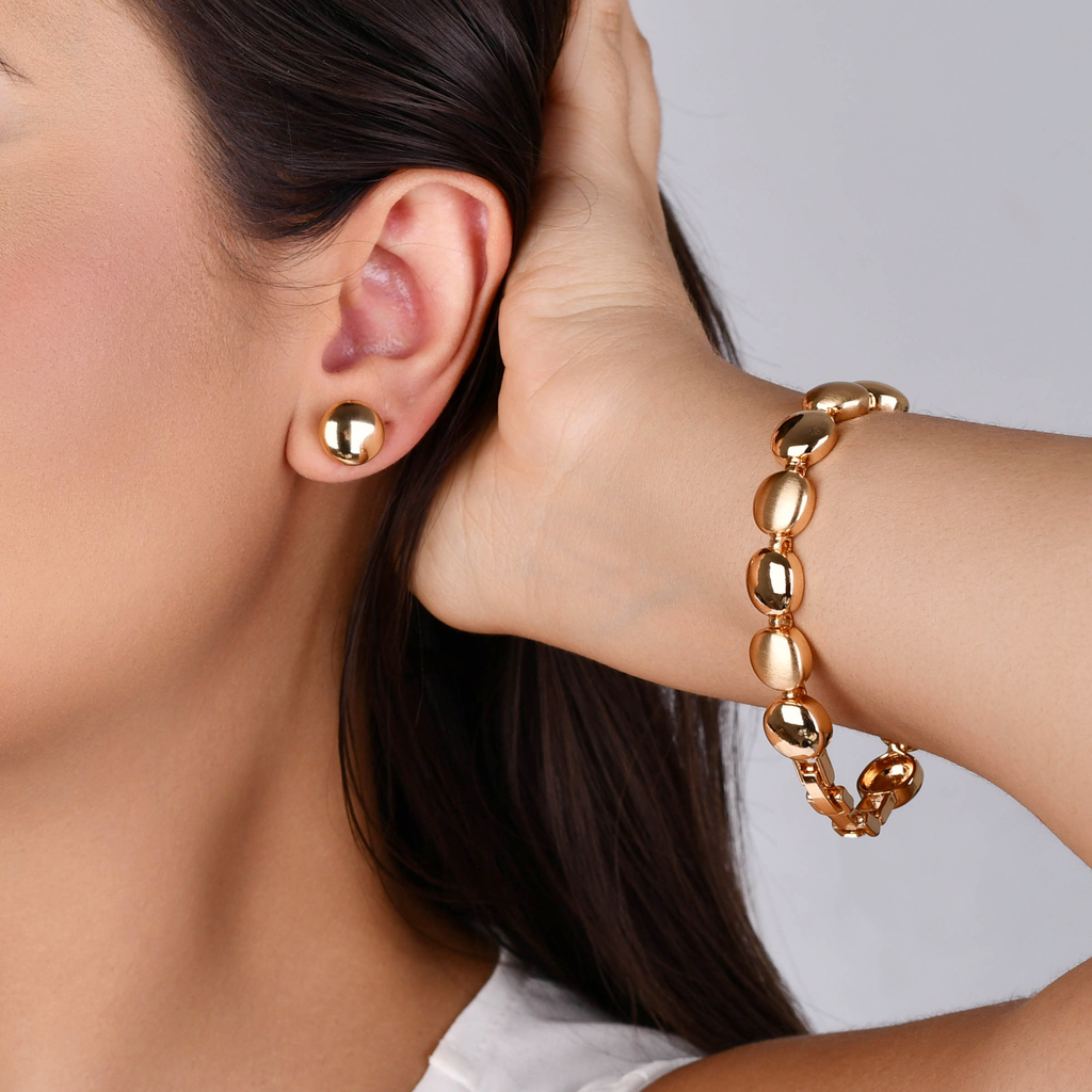 CONJUNTO BRINCO E PULSEIRA LISA BANHO OURO