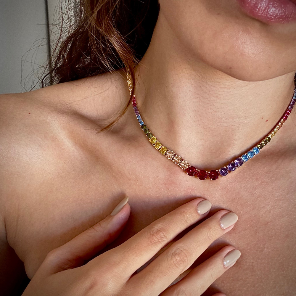 COLAR RIVIERA COLORIDA OURO 18K