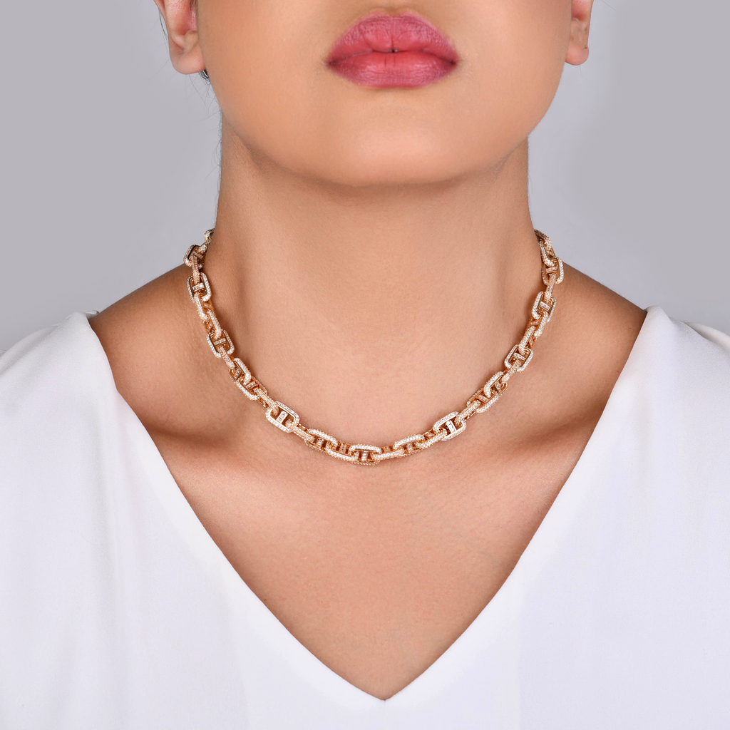 COLAR ELOS CRAVEJADO ZIRCÔNIA BANHO OURO