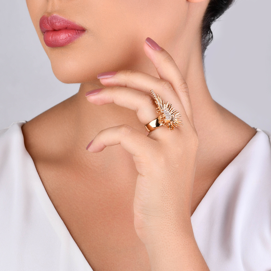 CONJUNTO BRINCO E ANEL ZIRCÔNIAS BANHO OURO