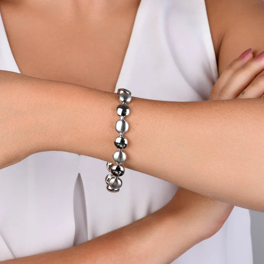 Conjunto Brinco e Pulseira Lisa Banho Ródio Branco, foto 2
