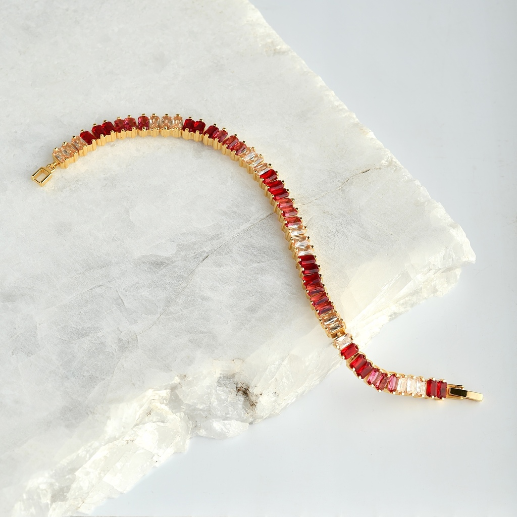 PULSEIRA ZIRCÔNIA BAGUETE COLORIDA BANHO OURO 18K