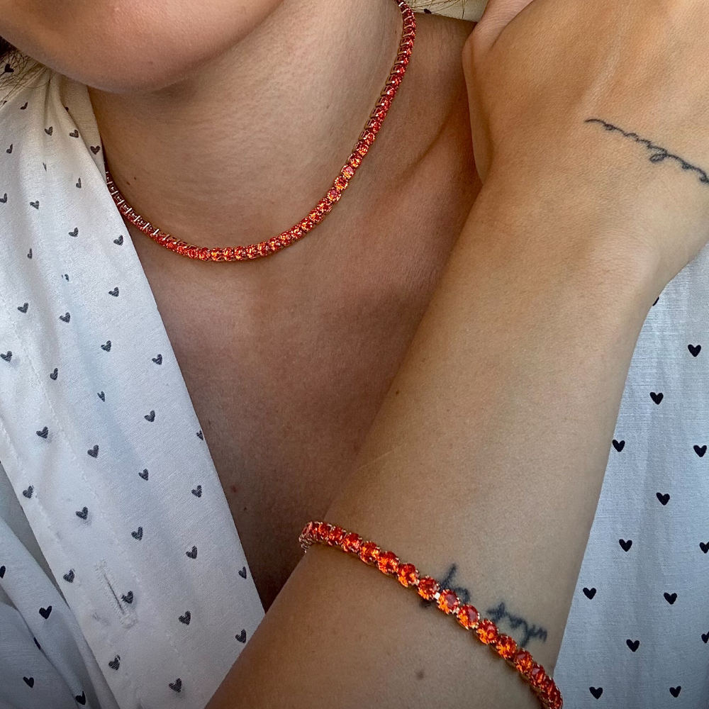 PULSEIRA RIVIERA LARANJA BANHO OURO 18K