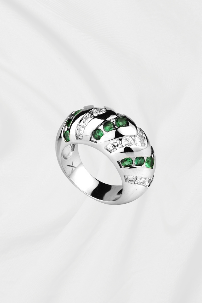 ANEL ROBUSTO VERDE E AZUL BANHO RÓDIO