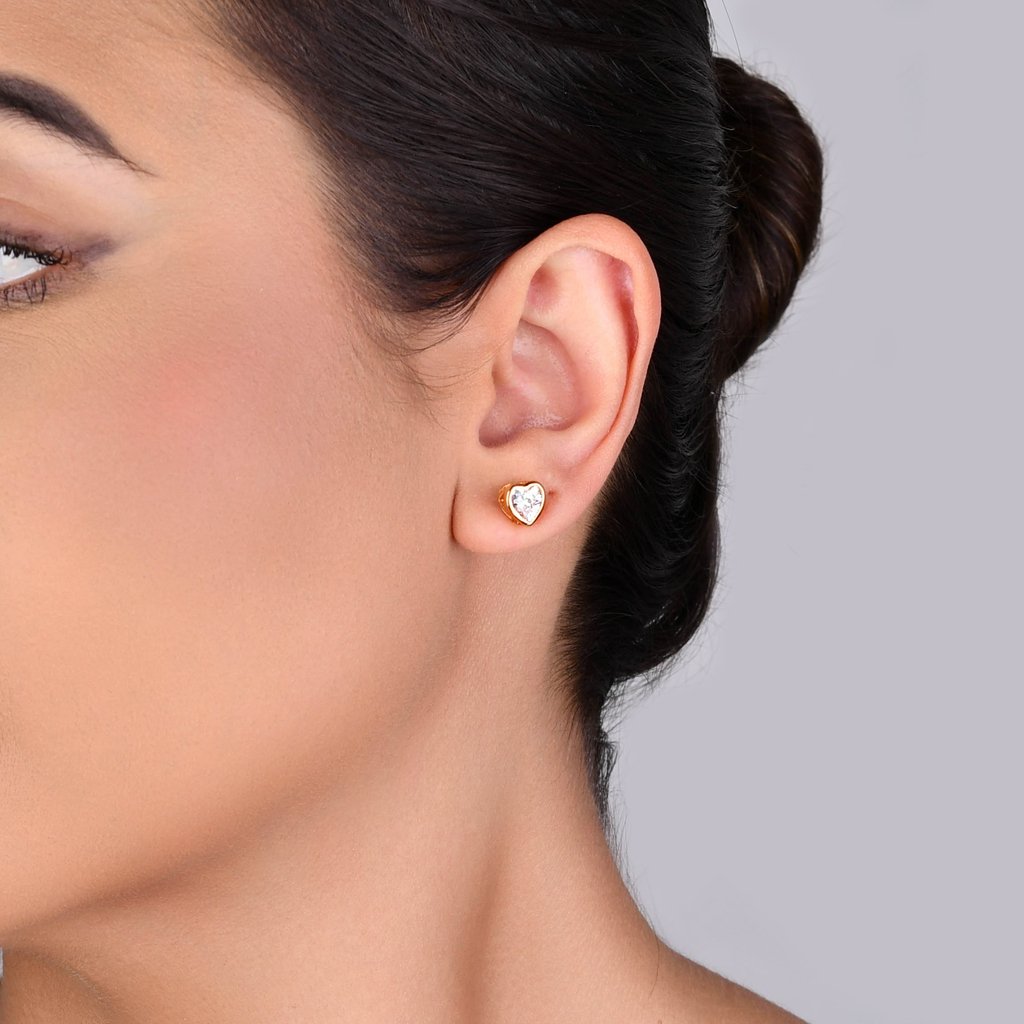 CONJUNTO BRINCO E COLAR ZIRCÔNIA CORAÇÃO BANHO OURO