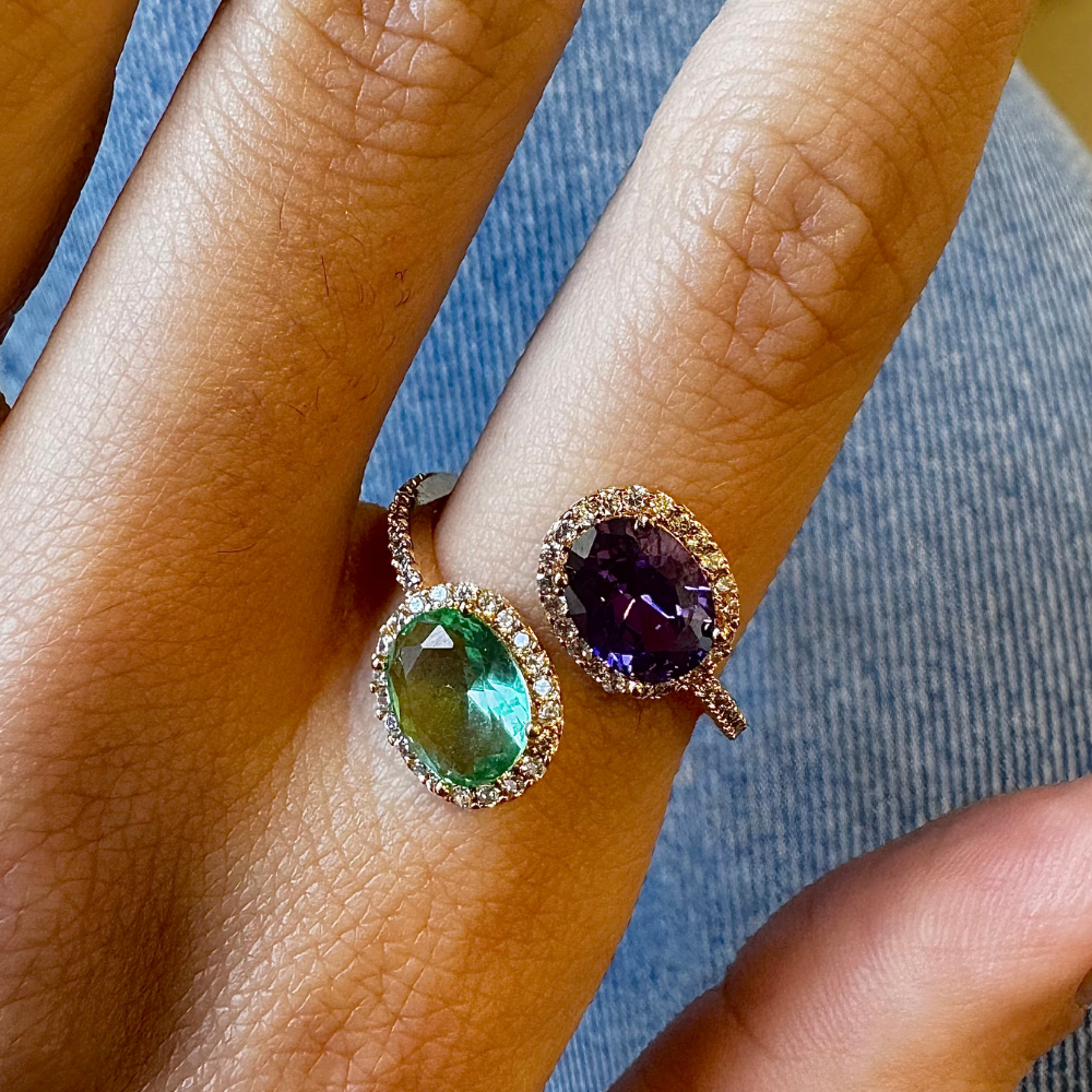 ANEL DUPLO VERDE E ROXO AJUSTÁVEL