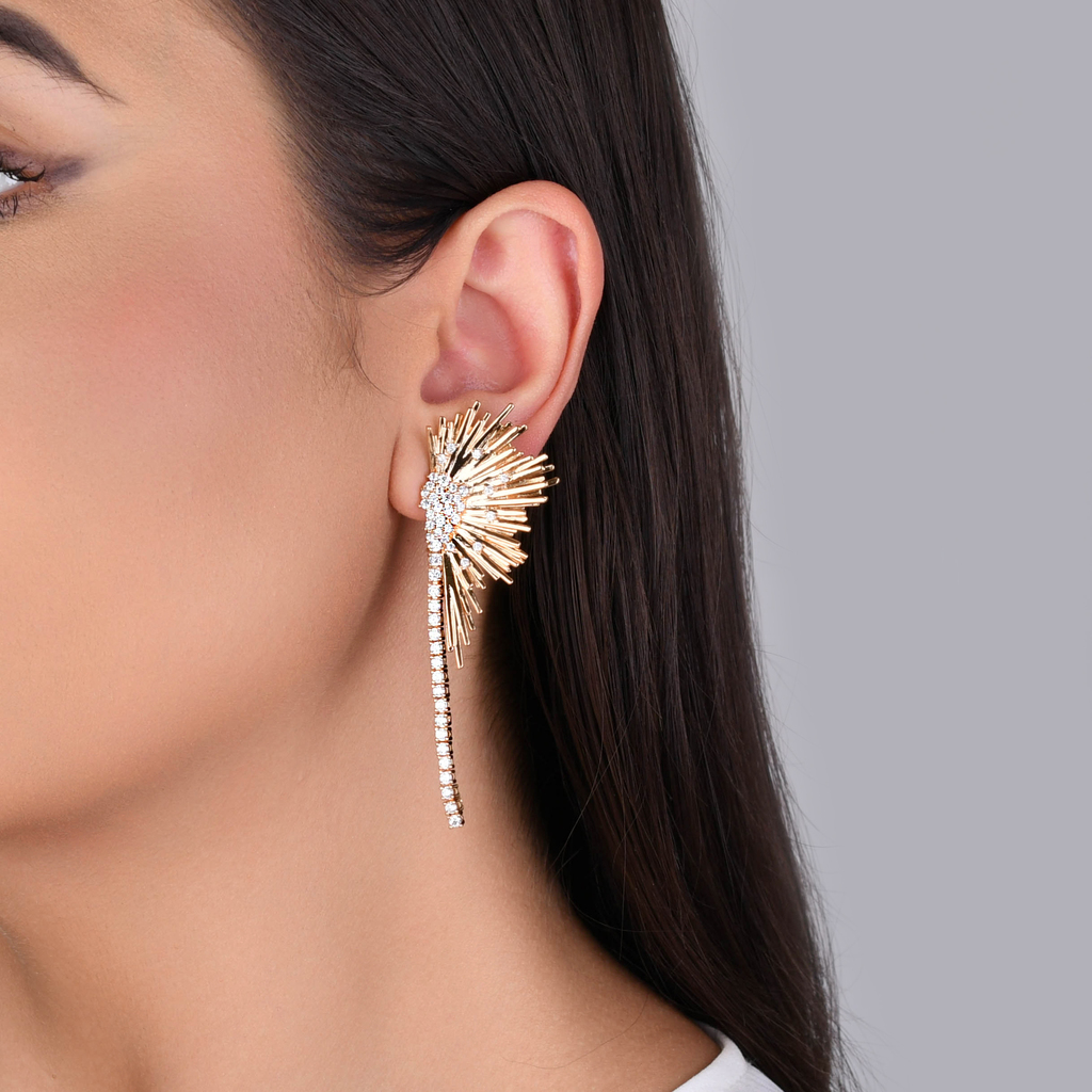 CONJUNTO BRINCO E ANEL ZIRCÔNIAS BANHO OURO