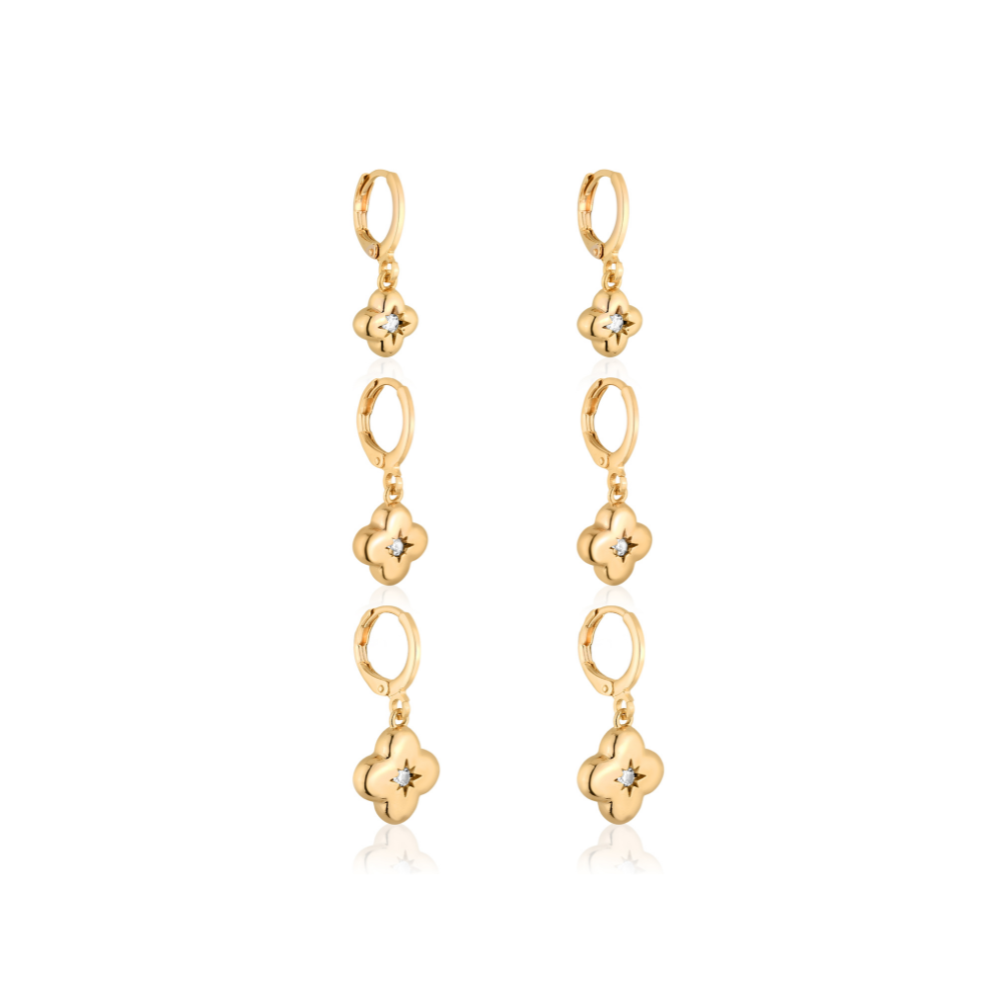 TRIO BRINCO TREVO BANHO OURO