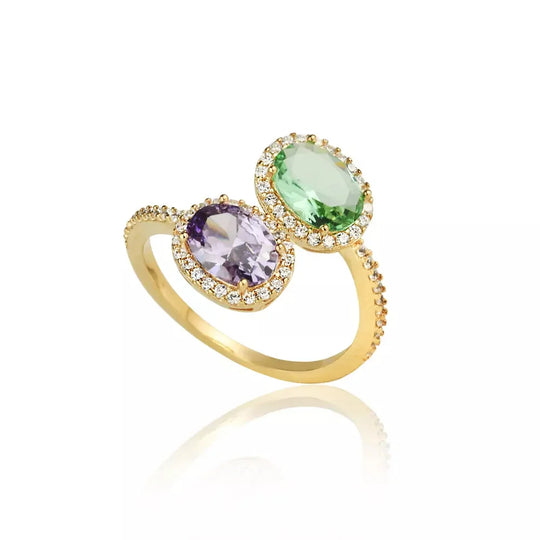 Anel Duplo Verde e Roxo Ajustável Banho Ouro 18k – foto 6 | Selet Joias