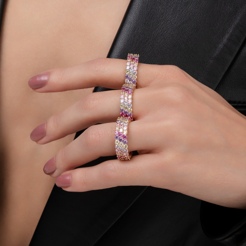 ANEL ARCO-ÍRIS BANHO OURO 18K