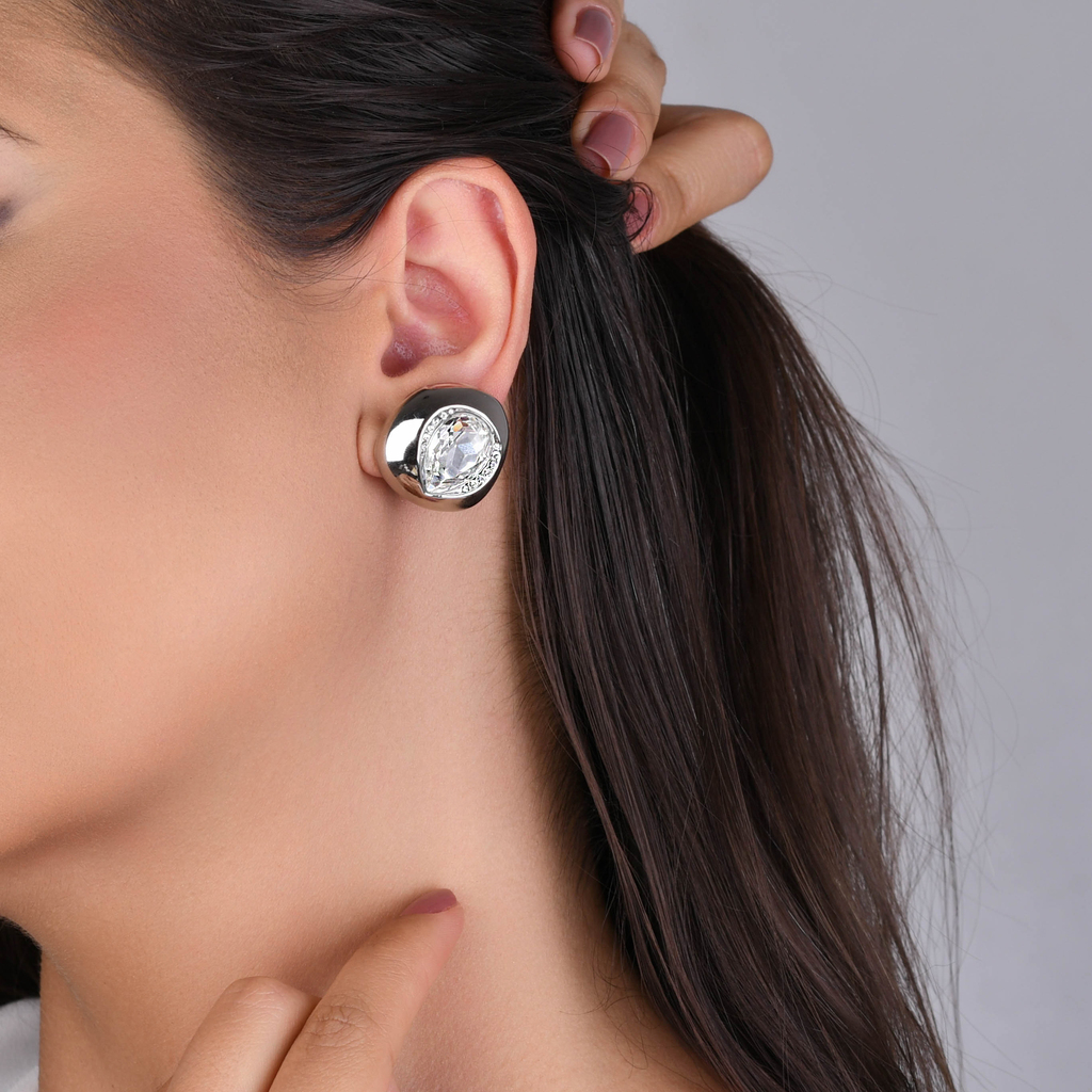 CONJUNTO BRINCO E ANEL ROBUSTO ZIRCÔNIA RÓDIO BRANCO