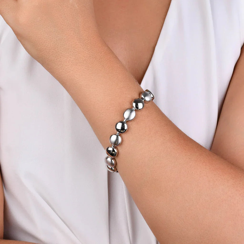 Conjunto Brinco e Pulseira Lisa Banho Ródio Branco, foto 3