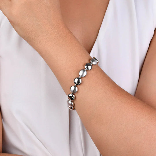 Conjunto Brinco e Pulseira Lisa Banho Ródio Branco, foto 3