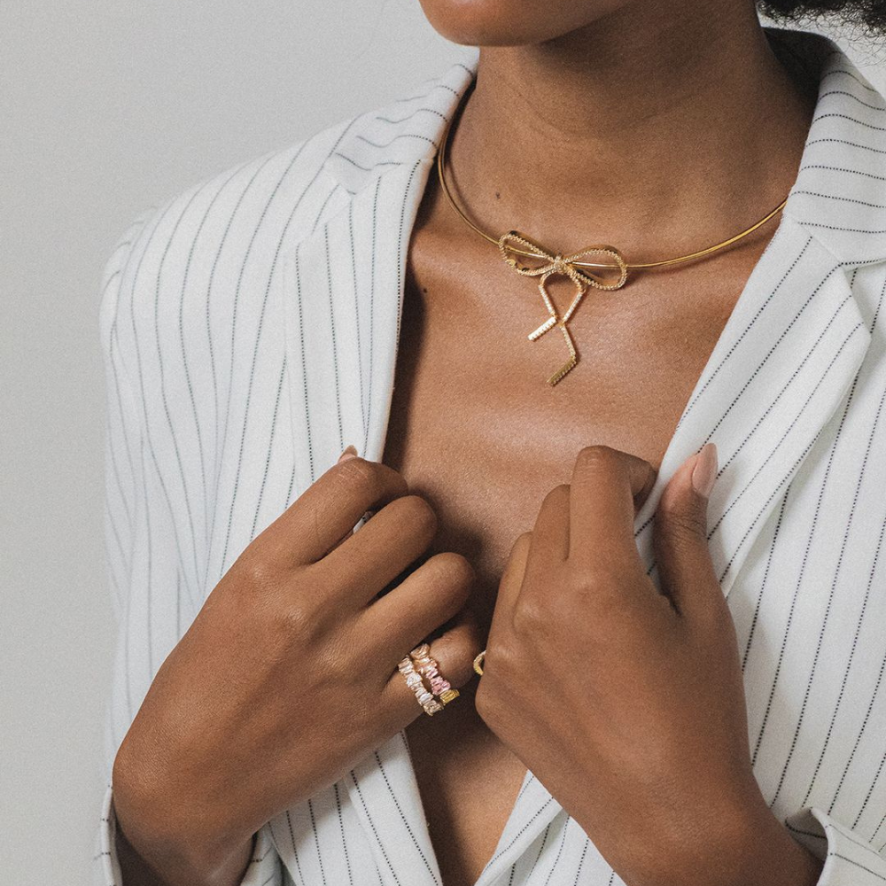 CHOKER LAÇO BANHO RÓDIO E OURO 18K