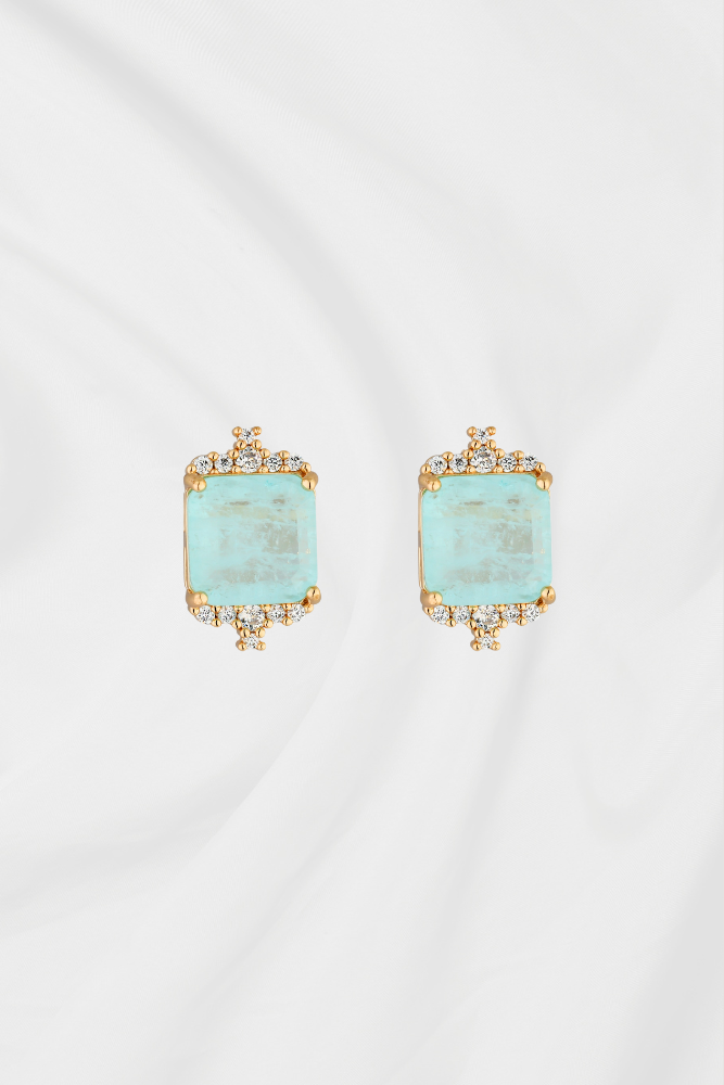 BRINCO QUADRADO ZIRCÔNIA CENTRAL AZUL OURO 18K