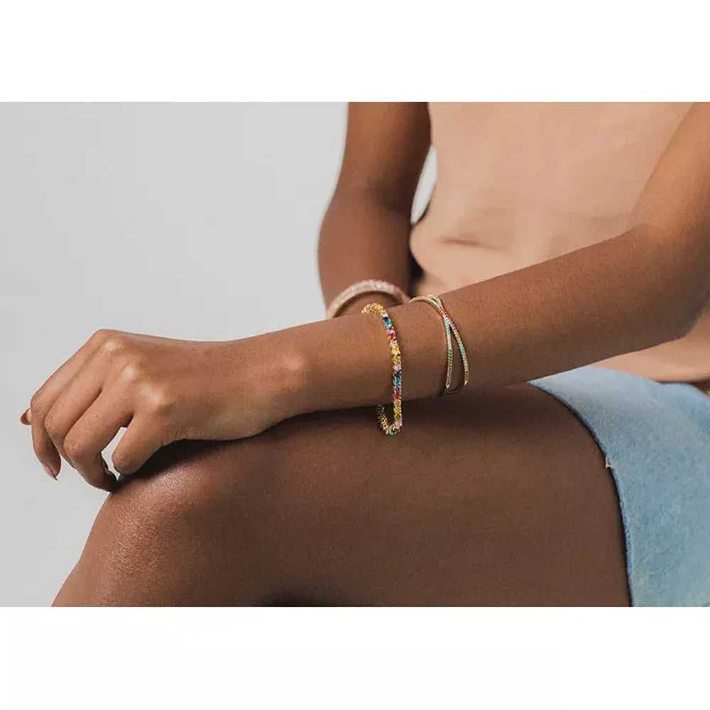 PULSEIRA RIVIERA COLORIDA BANHO OURO 18K