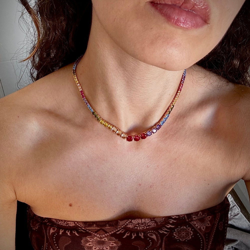 COLAR RIVIERA COLORIDA OURO 18K