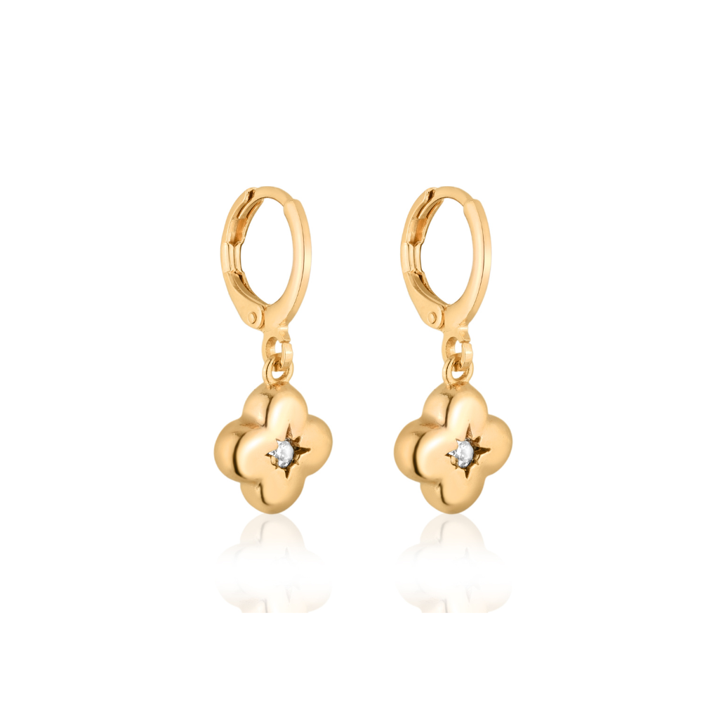 TRIO BRINCO TREVO BANHO OURO