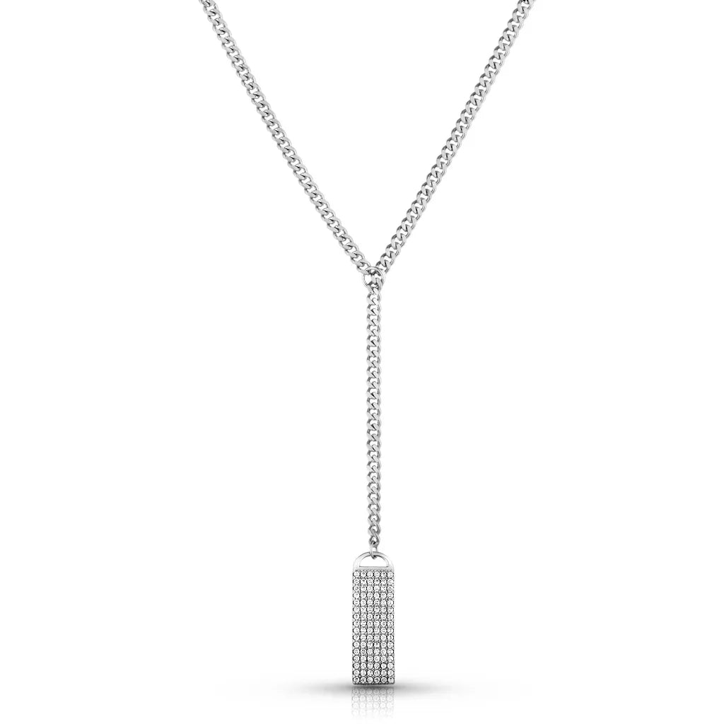 Colar Gravata Placa Micro Zircônias Banho Ródio Branco, foto 2