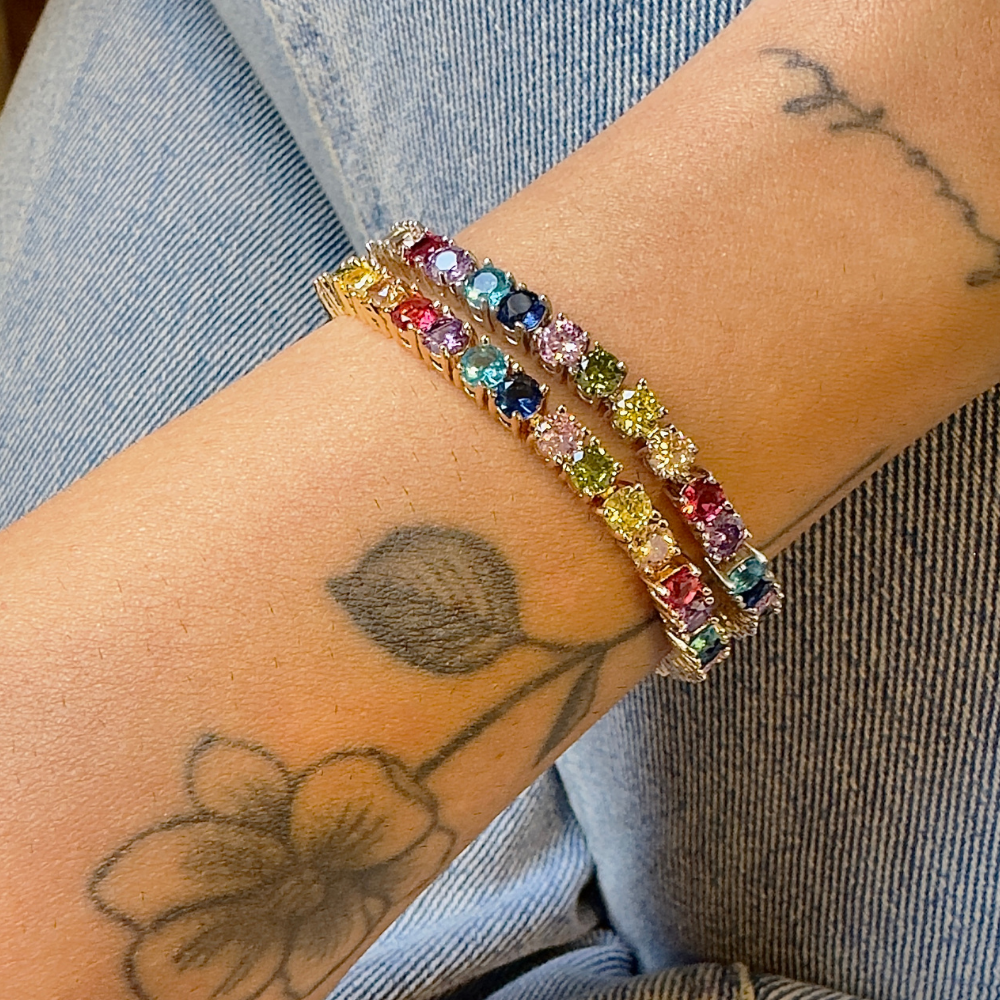 PULSEIRA RIVIERA COLORIDA BANHO OURO 18K