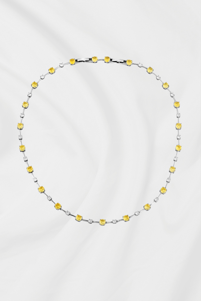 COLAR BRILHO ZIRCÔNIA AMARELA RÓDIO BRANCO