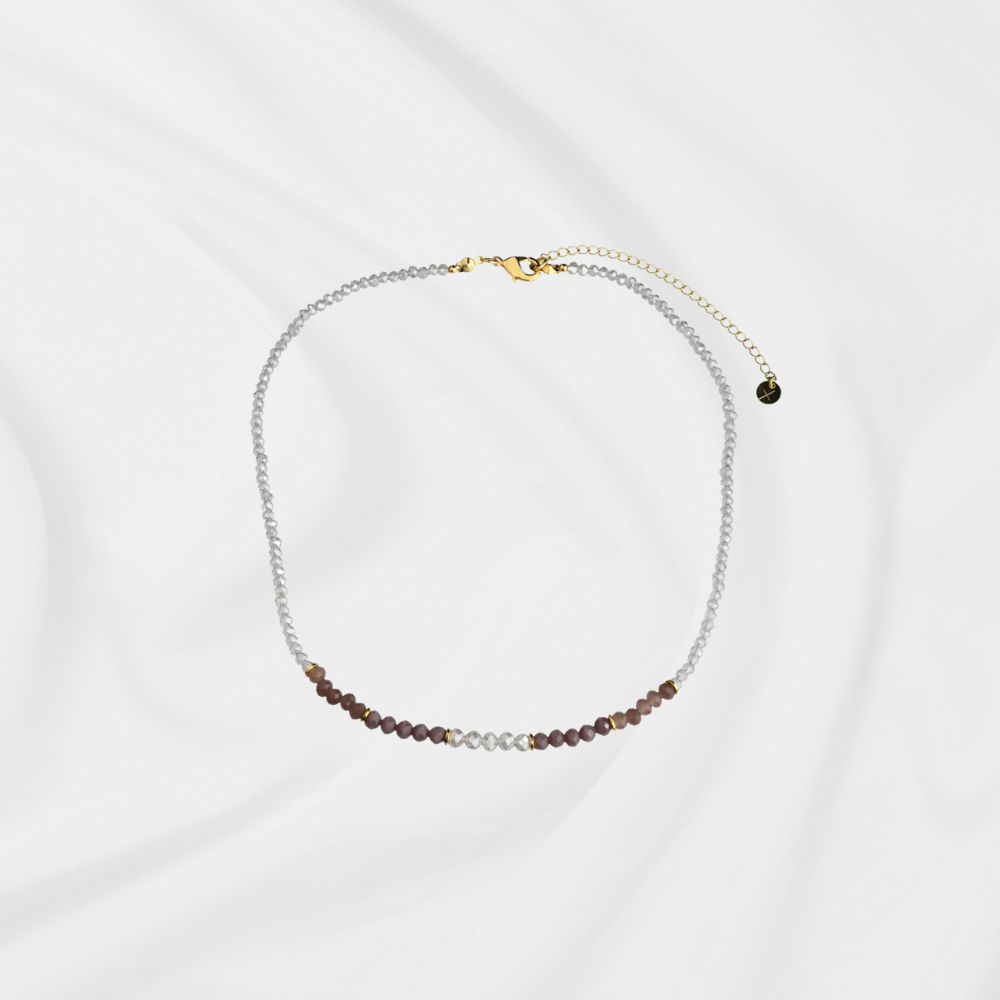 COLAR CRISTAIS DEGRADÊ BANHO OURO 18K