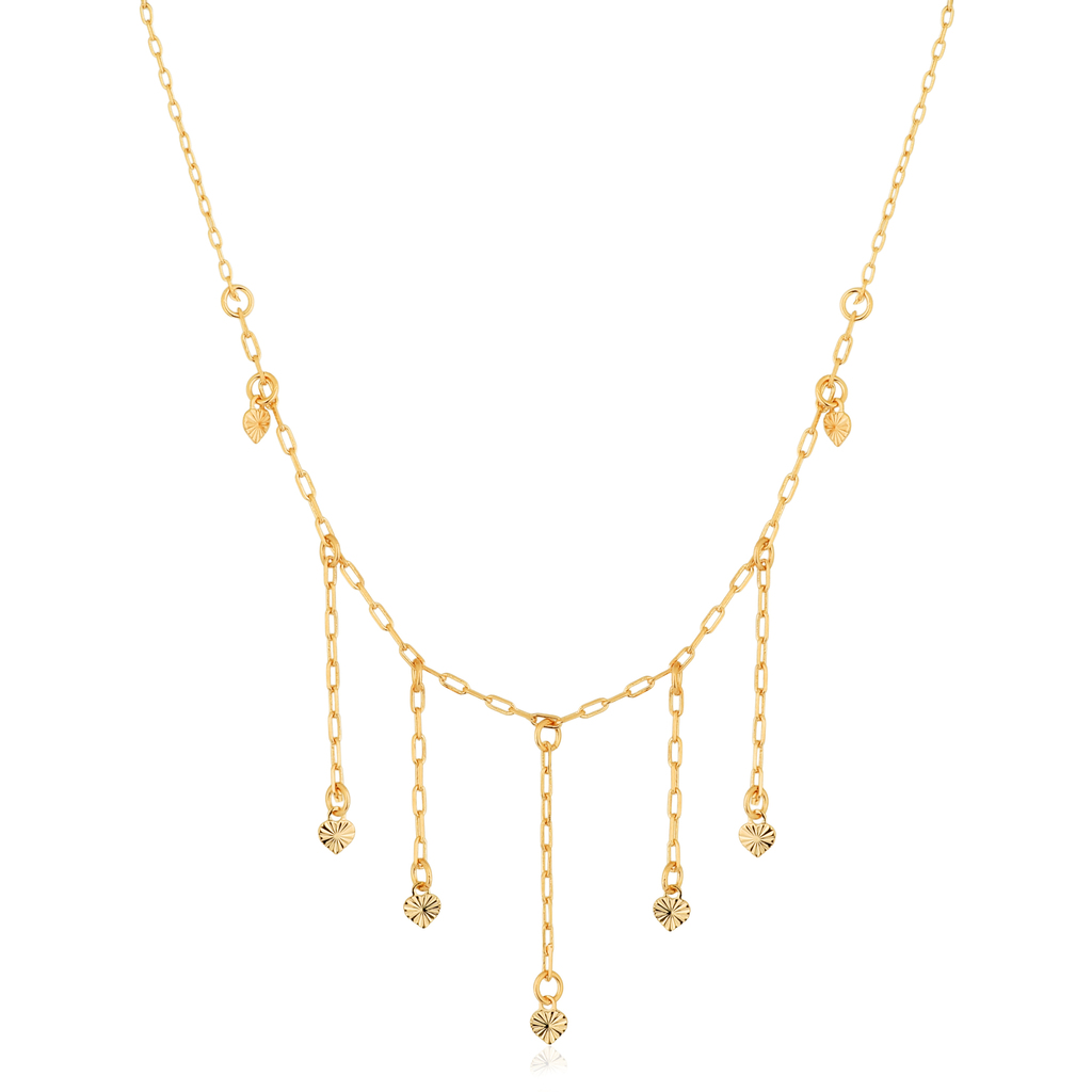 COLAR GARGANTILHA COM CORAÇÕES DIAMANTADO BANHO OURO